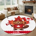thumbnail image 1 of Happy Canada Day Round Living Room Rugs 7 ft, Red Maple Leaf Flag Beaver Animal Washable Area Rug with Non-Slip Sturdy Edge Binding Round Carpet for Kitchen Office Bedroom, 1 of 9