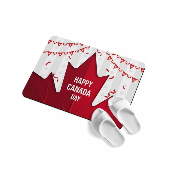 Happy Canada Day Soft Diatomaceous Earth Mat, Red Maple Leaf Gray Strip July 1st Absorbent Bath Mat Non Slip Rubber Backed Quick Dry Doormat Fit Under Door for Bathroom Kitchen 24"x36"
