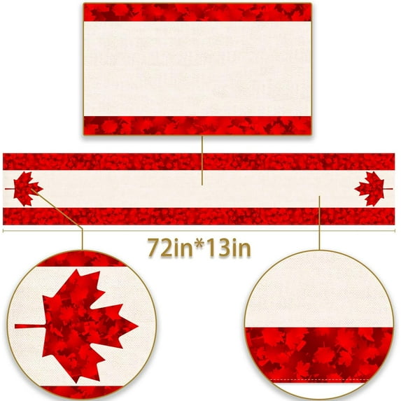 Happy Canada Day Table Runner Canadian National Day Maple Leaf Tablecloth Holiday Party Kitchen Dining Home Decoration (13.8" x 71")