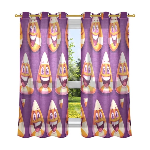 Happy Candy Pattern Breathable Sheer Curtains 63x52in Soft Light Filtering, UV Protection and Thermal Insulation
