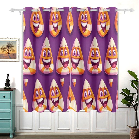 Happy Candy Pattern Thermal Blackout Curtains 63x55 Inch 2 Panels Grommet Window Drapes for Bedroom Living Room