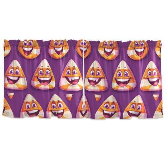 Happy Candy Pattern Tier Curtains for Kitchen 57x36 Inch Semi Sheer Light Filtering Half Window Curtains 2 Panels