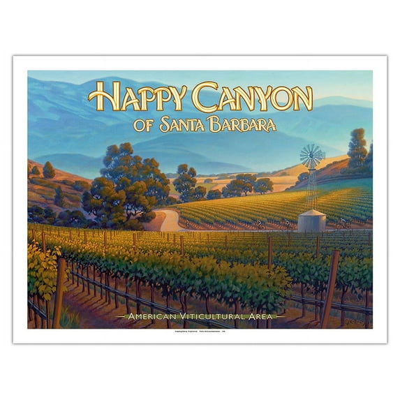 Happy Canyon of Santa Barbara Wineries - California Vineyards Wine Country Art by Kerne Erickson - Fine Art Matte Paper Print (Unframed) 20x26in