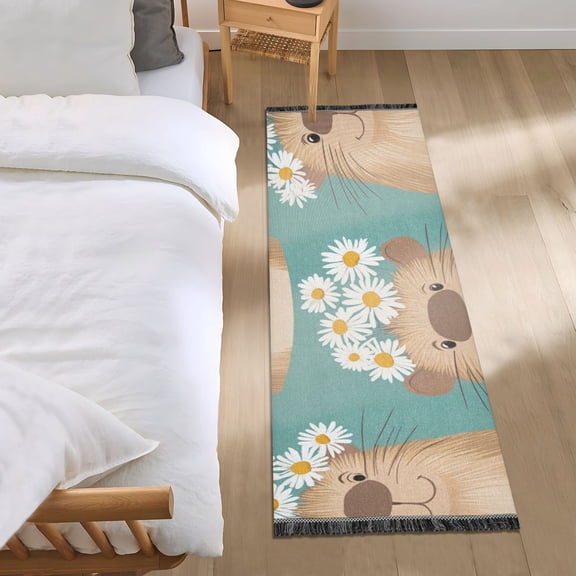 Happy Capybaras with Flower Garlands Bedside Runner Rug 2'x 6' Non Slip Carpet Floor Mat Area Rug