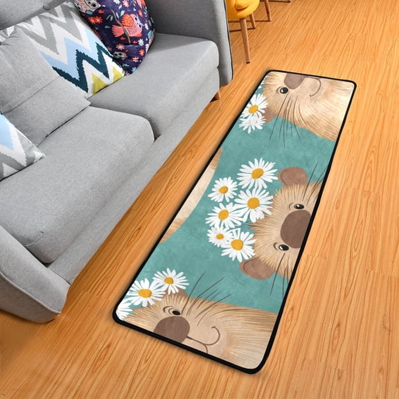 Happy Capybaras with Flower Garlands Long Floor Mat Runner Rug Area Mat Noise Reduction Water Absorbent Non-Slip 72" x 24"