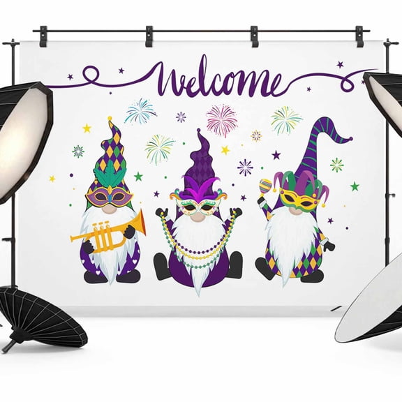 Happy Carnival Backdrop for Photography, Gnomes Photo Backdrop Portrait Background Party Banner Photo Backgrounds for Studio Booth Props, 12x8ft