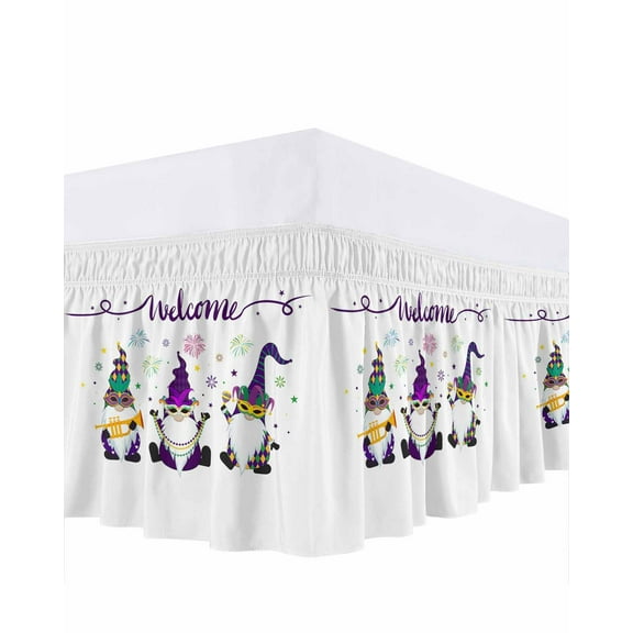 Happy Carnival Bed Skirt Gnomes Bed Skirts Queen Size 16 Inch Drop, Wrap Around Dust Ruffle Bedskirt with Adjustable Elastic Belt for Queen Size Beds