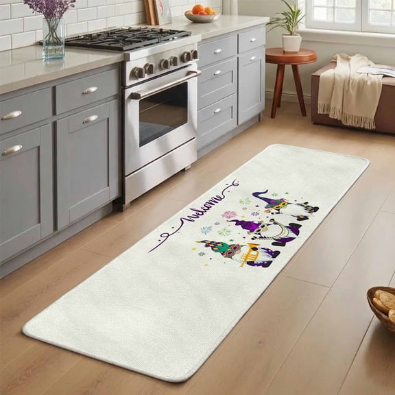 Happy Carnival Washable Runner Rug 3X7 ft Gnomes Non-Slip Hallway Runner Rug, Linen Kitchen Runner Mats, Indoor Floor Carpet for Entryway Bathroom Bedroom Living Room