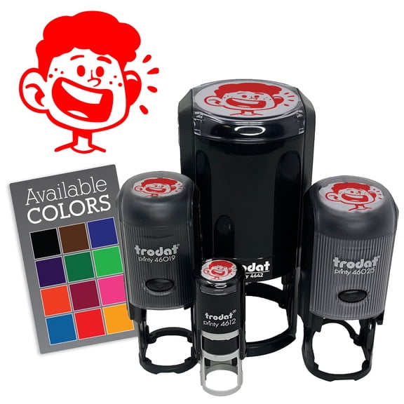Happy Cartoon Boy Smile Freckles Self-Inking Rubber Stamp for Stamping Ink Stamper Crafting Planners - 1/2 Inch Mini - Dry Pad (No Ink)