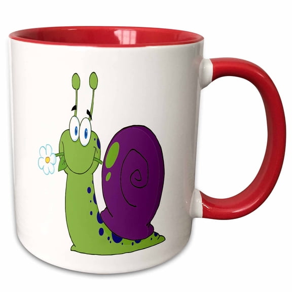 3drose, Happy Cartoon Colorful Snail with Flower, 11oz Two-tone Red Mug