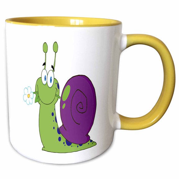 3drose, Happy Cartoon Colorful Snail with Flower, 11oz Two-tone Yellow Mug