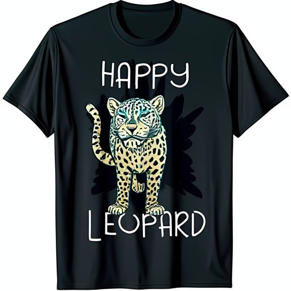 Happy Cartoon Graphic Black T-Shirt for Casual Comfort Fun Animal Design