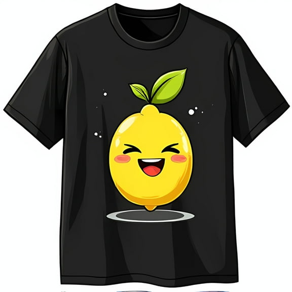 Happy Cartoon Lemon Graphic Black T-Shirt Whimsical & Fun Design