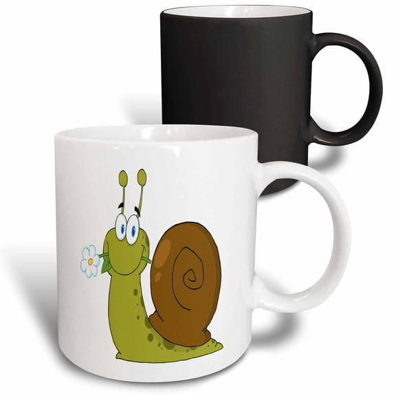 3drose, Happy Cartoon Snail with Flower, 11oz Magic Transforming Mug