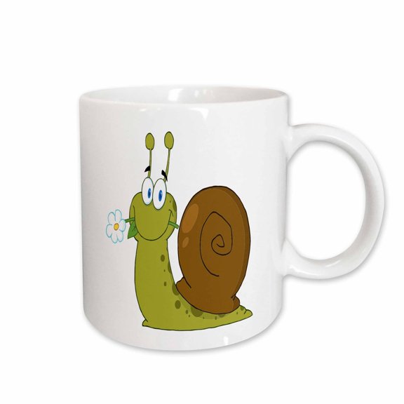 3drose, Happy Cartoon Snail with Flower, 11oz Mug
