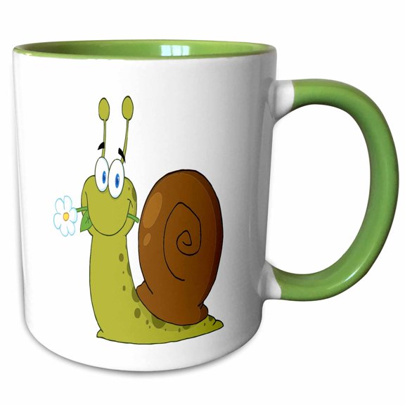 3drose, Happy Cartoon Snail with Flower, 11oz Two-tone Green Mug