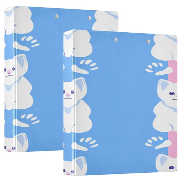 Happy Cat Faces 12.4x10.6in PVC Round Ring Binders, 2-Pack, D-Ring 3-Hole, Metal Clip