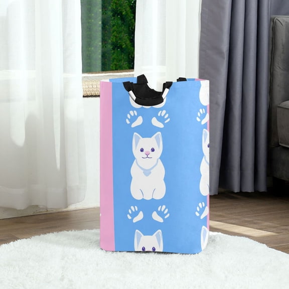 Happy Cat Faces Foldable Laundry Hamper 12.6x11x22.7in with Handles for Bathroom Bedroom Storage