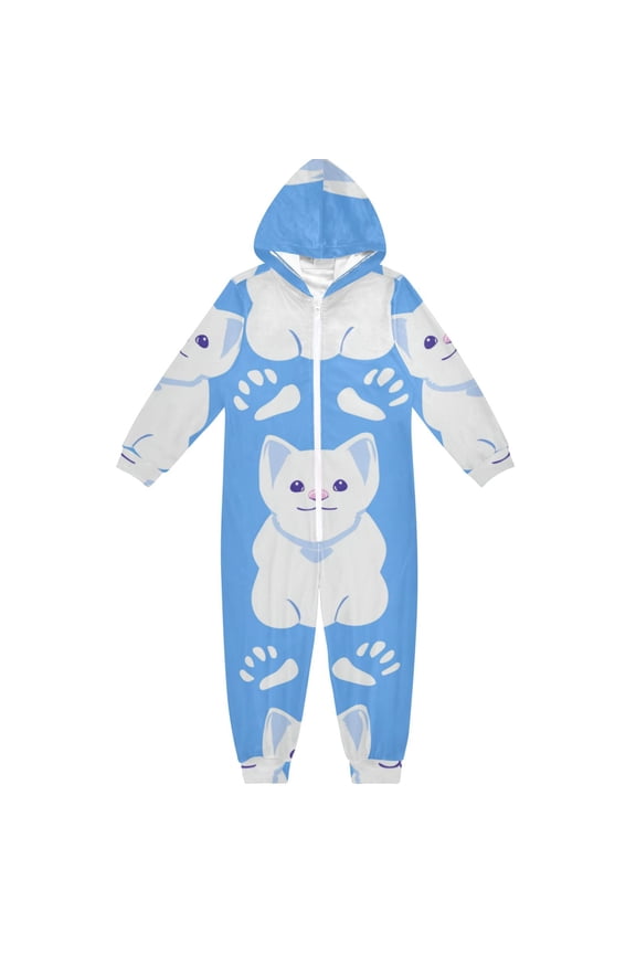 Happy Cat Faces One Piece Pajamas Soft Jumpsuit Cozy Sleep and Play Romper Zipper and Pockets 4T