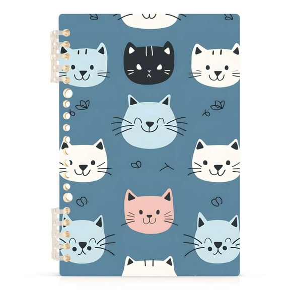 Happy Cat Faces Spiral Notebooks 60 Sheets 120 Pages A5 Journal Notepad 8.3x5.7 Inch Thick Adjustable College Ruled Paper