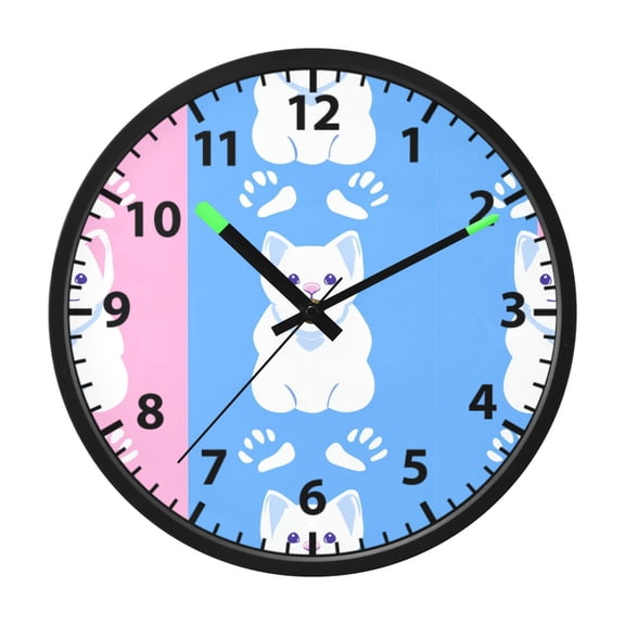 Happy Cat Faces Wall Clock 12 Inch Voice Activated Night Light Silent Non Ticking