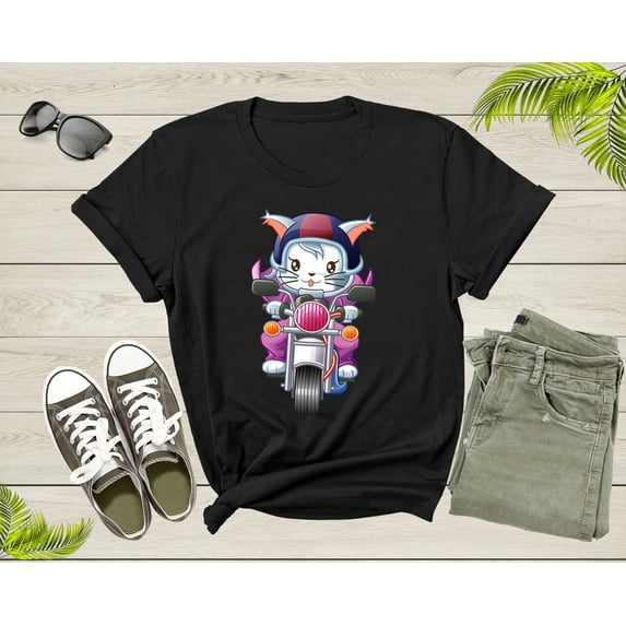 Happy Cat Kitten Rider Riding Bike Motorcycle Motorbike T-shirt Cat Lover Funny Cat Shirt Cute Cat Owner Mom Shirt Cat Lady Rider Tshirt