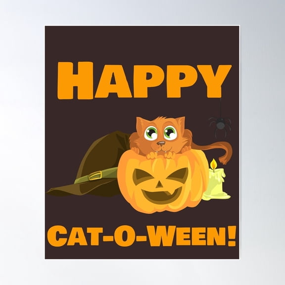 Happy Cat-O-Ween! Poster Wall Art, Modern Wall Decor For Living Room Bedroom, 8x12 UNFRAMED