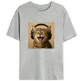 thumbnail image 1 of Happy Cat Womens Graphic Tee Shirt Headphones Music Playful Tops Gray Short Sleeve Crew Neck S-3XL, 1 of 5