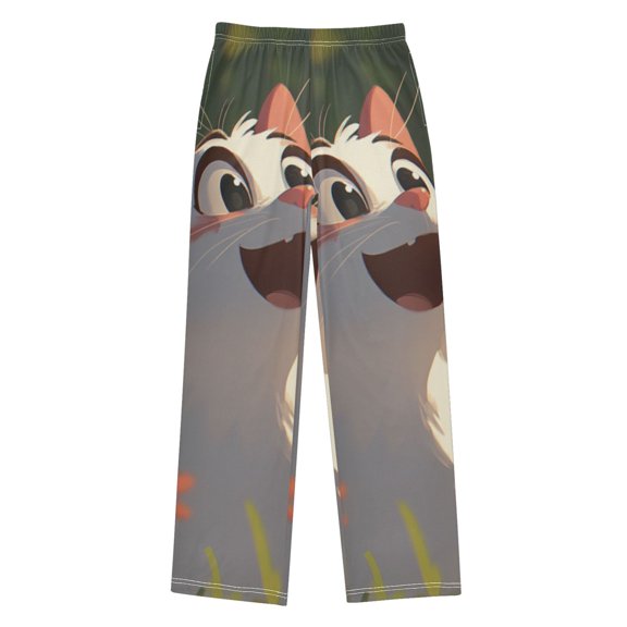 Happy Cat and Butterflies Pajama Pants Soft Lightweight Lounge Pants Bottoms Sleep Pants Warm Comfy