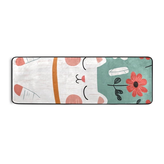 Happy Cat with Flowers Runner Rug for Hallways Kitchen Non Slip 2'x 6' Washable Hall Carpet for Bedroom Entryway Laundry Room