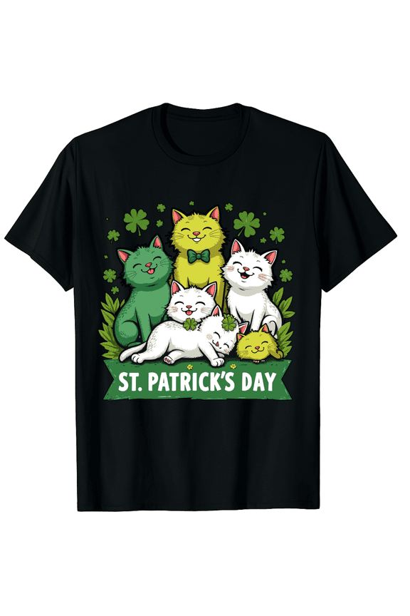 Happy Catricks Day Funny Feline Men Women Short Sleeve Graphic T-Shirt, St Patricks Day Cat Owner Top