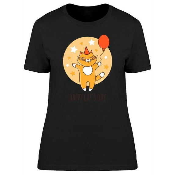 Happy Cats Day With Balloon T-Shirt Women -Image by Shutterstock, Female Small