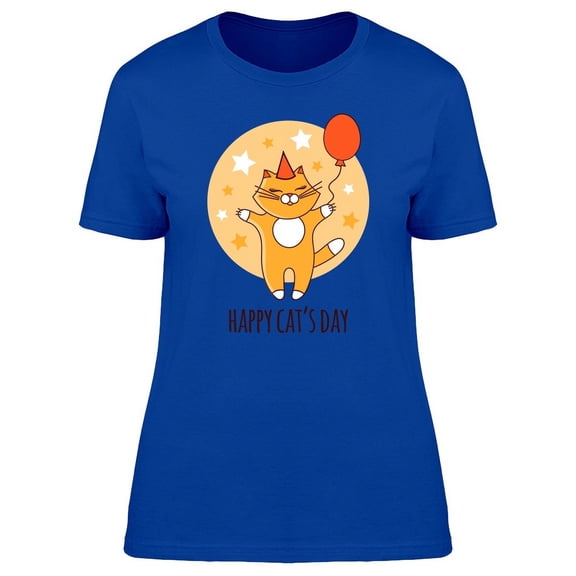 Happy Cats Day With Balloon T-Shirt Women -Image by Shutterstock, Female XX-Large