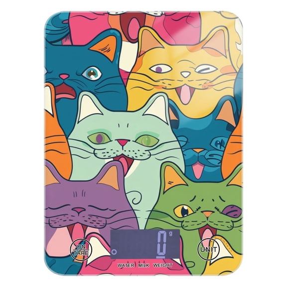 Happy Cats Faces Food Scale Digital Kitchen Scale Waterproof Tempered Glass Tare Function 11 lb for Baking Cooking Meal Prep