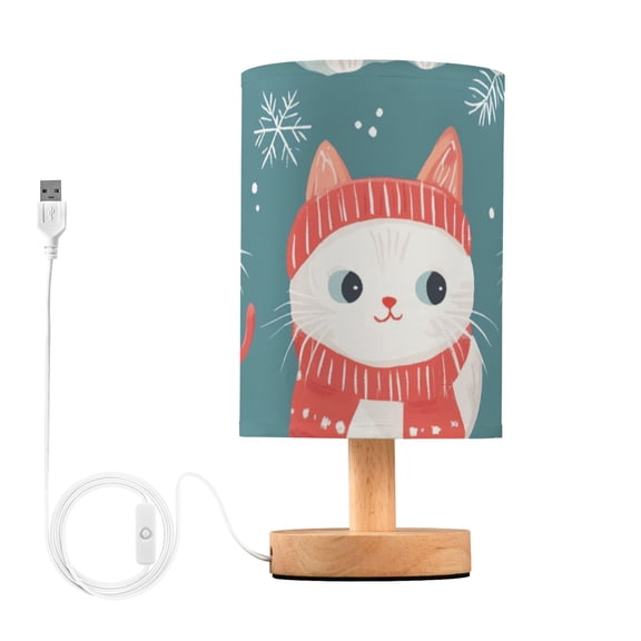 Happy Cats Snowflakes Cartoon Christmas Table Lamp with USB Port LED Warm Light Lamp Night Light Home Decor