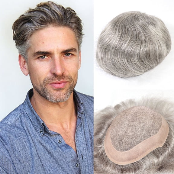 Happy&Cc Men's Toupee Hair Pieces Mono With Pu Around Base Hair Replacement System Breathable And Durable Male Hair Units Invisible Hairline Protesis Capilar 810 Inch