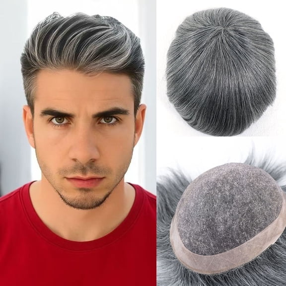 Happy&Cc Toupee For Men Hair Pieces Mono With Pu Around Base Hair Replacement System Invisible Hairline Male Hair Units Natural Black With 50% Gray Protesis Capilar 810 Inch