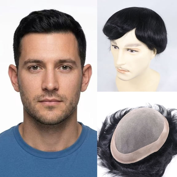 Happy&Cc Toupee For Men Hair Units Mono With Pu Around Base Hair Replacement System Breathable And Durable Male Hair Units Invisible Hairline Protesis Capilar 810 Inch #1B