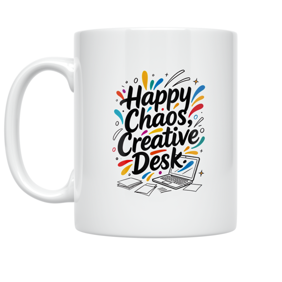 Happy Chaos Creative Desk Design - Creative Workspace Enthusiast - 11 oz Ceramic Coffee Mug