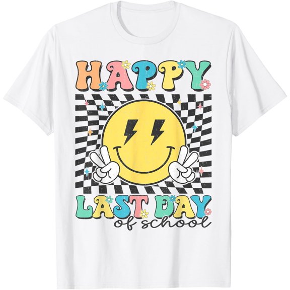 Happy Checkered Last Day Of School Teacher Student T-Shirt Size S-5XL
