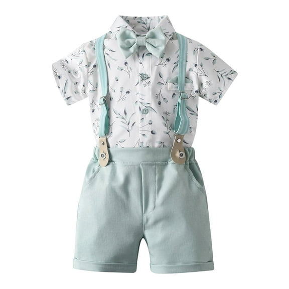 Happy Cherry Baby Boy Dress Clothes Infant Formal Wear Newborn Wedding Suit Set Toddler Gentleman Outfits Summer Shirt Bowtie Suspender 12-18 M