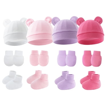 TEUN 10 Set Newborn Hat & Mitten Combos - Cotton Baby Beanies For 0-6 Months