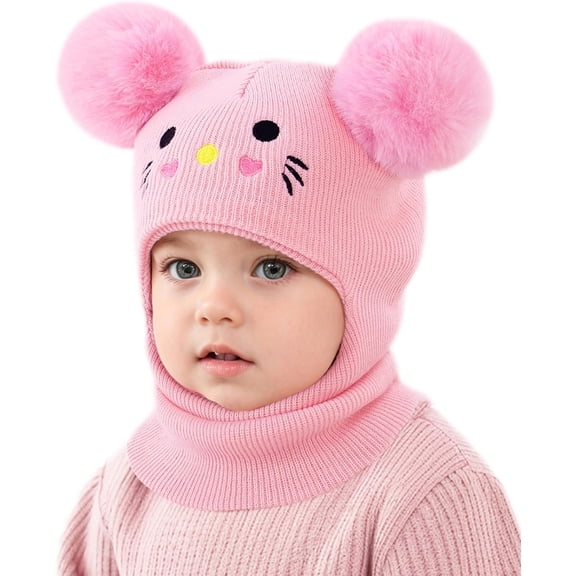 Happy Cherry Baby Scarf Hat Unisex Infant Toddler Kids Beanie Hats with Neck Warmer Windproof Hooded Hat