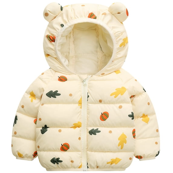 Happy Cherry Baby Toddler Boy Girl Winter Jacket Printed Down Puffer Coat Windproof Outwear with Ear Hood