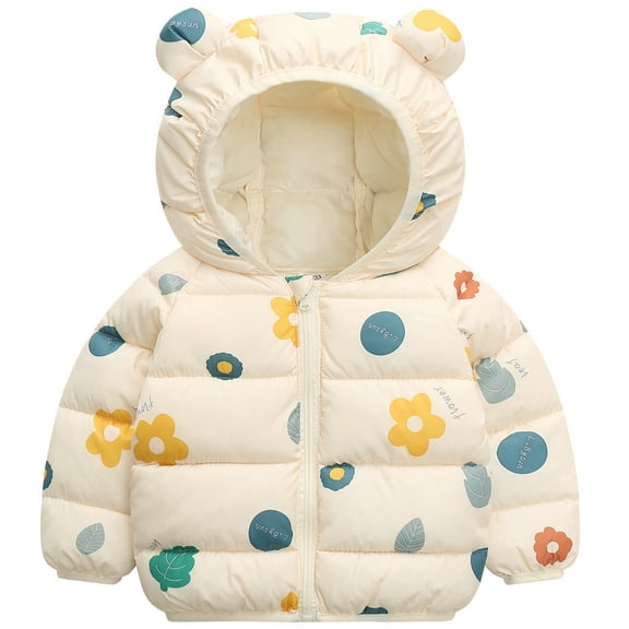 Happy Cherry Baby Toddler Boy Girl Winter Jacket Printed Down Puffer Coat Windproof Outwear with Ear Hood