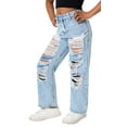 thumbnail image 1 of Happy Cherry Baggy Jeans Y2k Kids Ripped Girls Cool Loose Denim Pants Wide Leg Elastic Waist Pants Summer Streetwear with Pockets 7-8 Years, 1 of 7