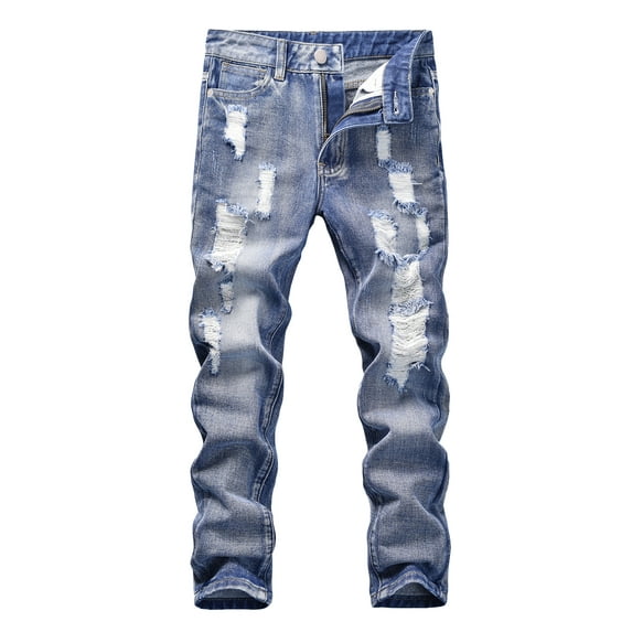 Happy Cherry Boy Skinny Jeans Kids Denim Pants Fit Ripped Jeans Trouser Slim Casual 5-6 Year