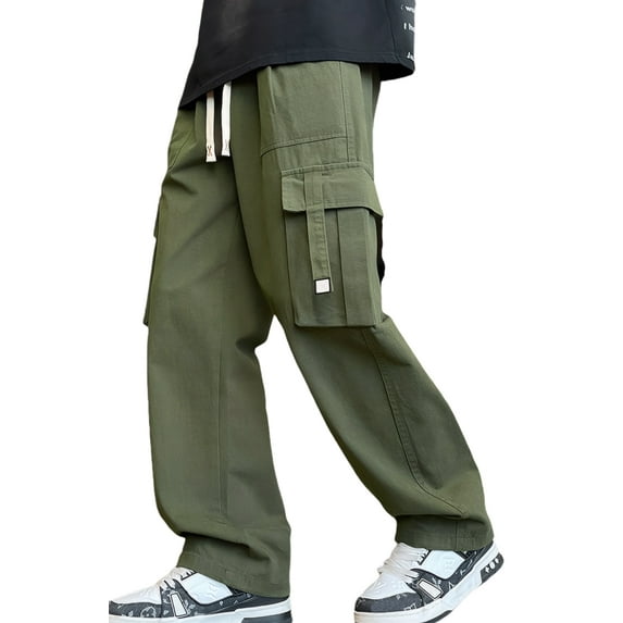 Happy Cherry Boys Cotton Cargo Pants Kids Baggy Trousers Teen Elastic Waist Drawstring Sweatpants Hip Hop Joggers 13-14 Years