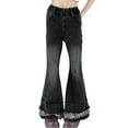 thumbnail image 1 of Happy Cherry Flare Denim Pants Kids Skinny Bell Bottom Pants Girl Flare Leg Cute Bow Jeans Trouser Elastic Waist Bottoms with Pockets 11-12 Years, 1 of 7