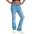 thumbnail image 1 of Happy Cherry Girl Denim Pant Flare Leg Teen Bell Bottom Trousers Kids Jeans Mid Waisted Slim Denim Pants with Pockets 7-8 Years, 1 of 7